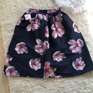 Navy blue with pink flowers midi skirt